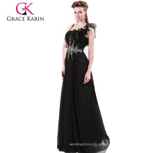 Grace Karin One Shoulder Flower Floor Length Vestidos de noite preto e vermelho CL4448-1